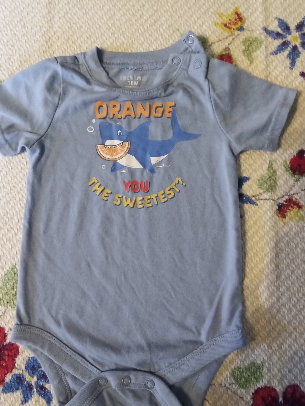 Garanimals Blue Shark & Orange Graphic One-Piece Bodysuit
